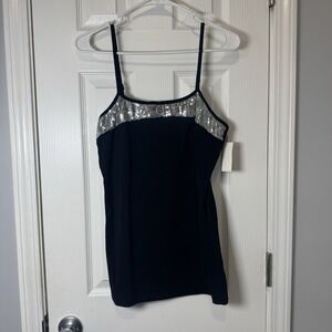 Wet Seal 90s Y2K Sequin Trim Cami Tank Top Size L Black Silver Grunge NWT
